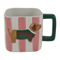 Weihnachtsbecher Keramik Gestreift mit Relief Rosa-Weiß-Grün 13x9x9 cm 300 ml von Clayre & Eef (6CEMU0248)