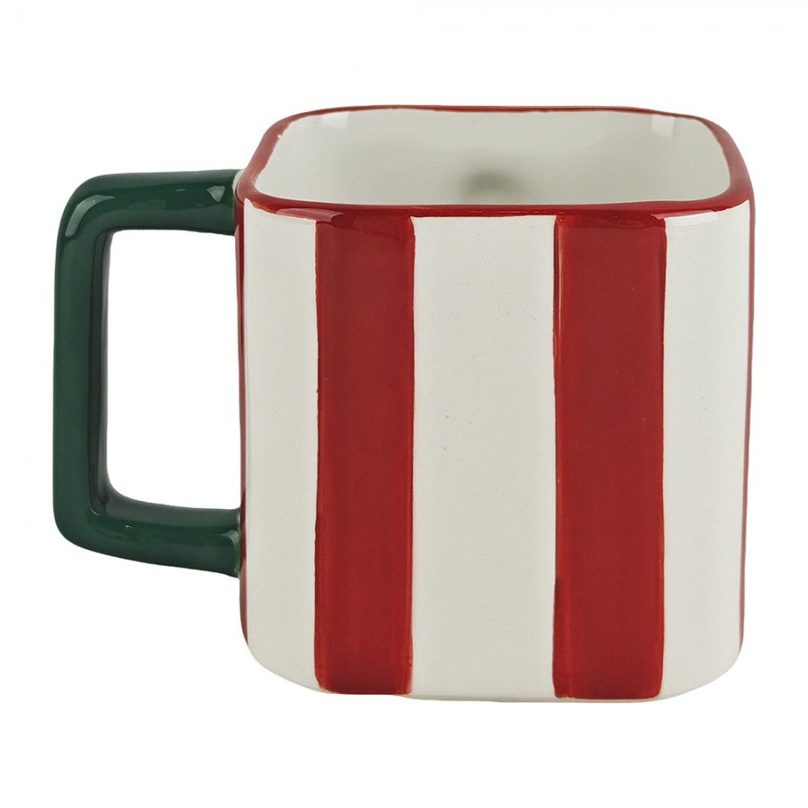 Weihnachtsbecher Keramik Gestreift Grüner Henkel Rot-Weiß-Grün 13x9x9 cm 300 ml von Clayre & Eef (6CEMU0249)
