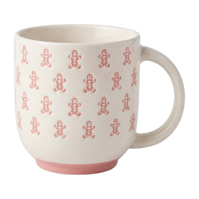 Jumbobecher Keramik Lebkuchenmänner Rosa-Weiß 10x10x6 cm 480 ml von Clayre & Eef (6CEMU0256)