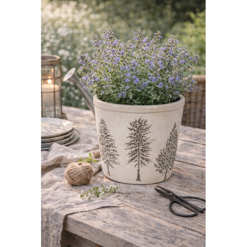 Clayre & Eef Blumentopf „Winter-Tannen“ aus Keramik in Beige-Grün, Ø 17 cm (6CENPT0001L)