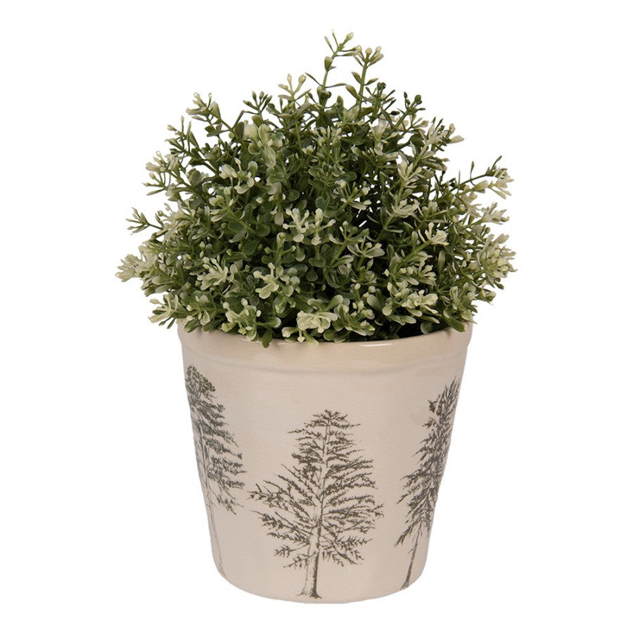 Clayre & Eef Blumentopf „Winter-Tannen“ aus Keramik in Beige-Grün, Ø 15 cm (6CENPT0001M)