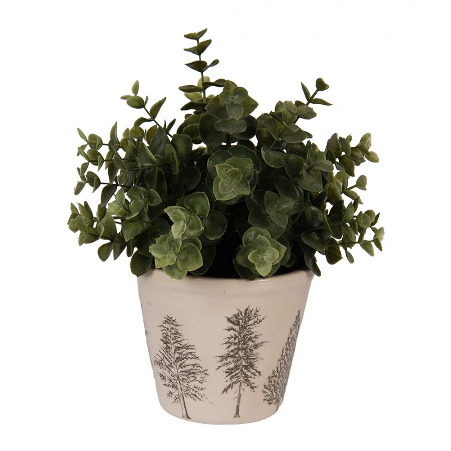 Clayre & Eef Blumentopf „Winter-Tannen“ aus Keramik in Beige-Grün, Ø 12 cm (6CENPT0001S)