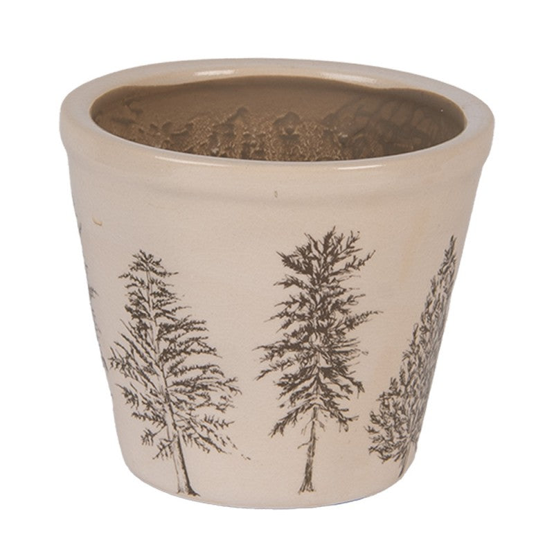 Clayre & Eef Blumentopf „Winter-Tannen“ aus Keramik in Beige-Grün, Ø 12 cm (6CENPT0001S)