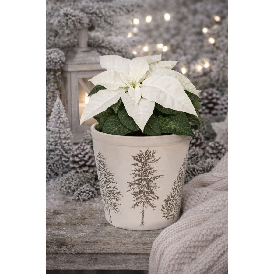 Clayre & Eef Blumentopf „Winter-Tannen“ aus Keramik in Beige-Grün, Ø 21 cm (6CENPT0001XL)