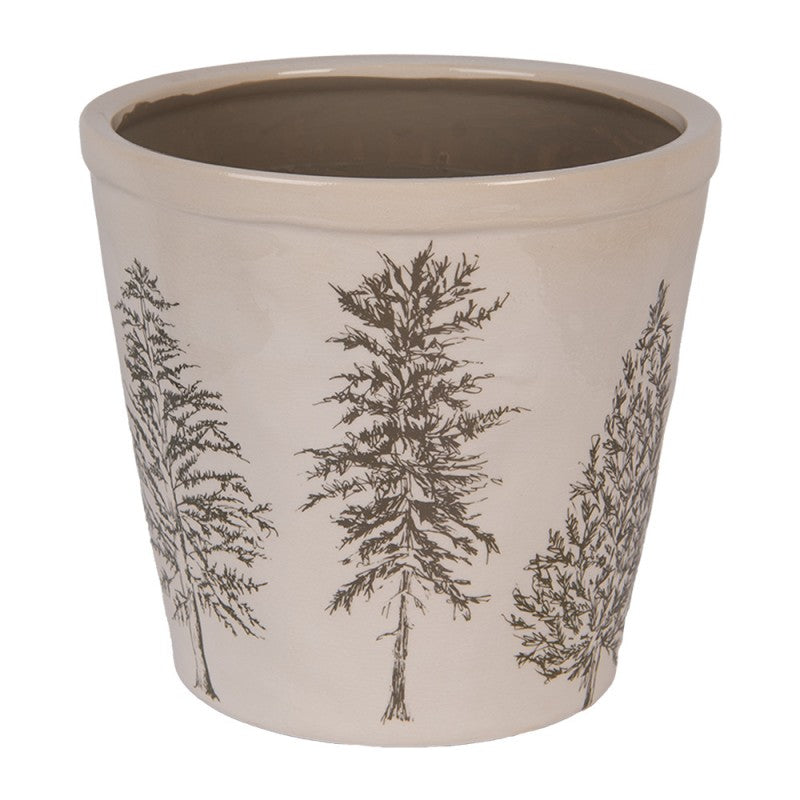 Clayre & Eef Blumentopf „Winter-Tannen“ aus Keramik in Beige-Grün, Ø 21 cm (6CENPT0001XL)