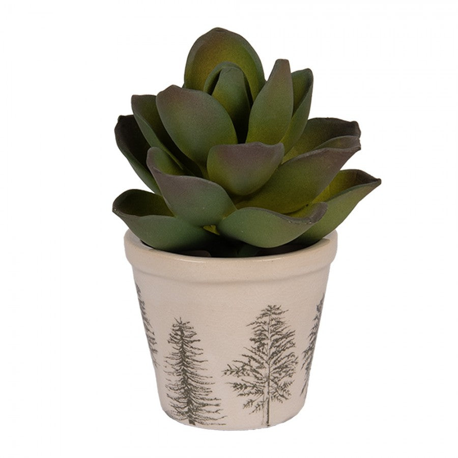 Clayre & Eef Blumentopf „Winter-Tannen“ aus Keramik in Beige-Grün, Ø 8 cm (6CENPT0001XS)
