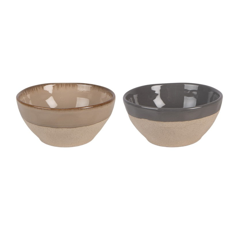 Clayre & Eef Schüssel-Set 2-teilig nordisch-Style aus Keramik in Beige, Ø 14x6 cm / 450 ml (6CEPUS0001)