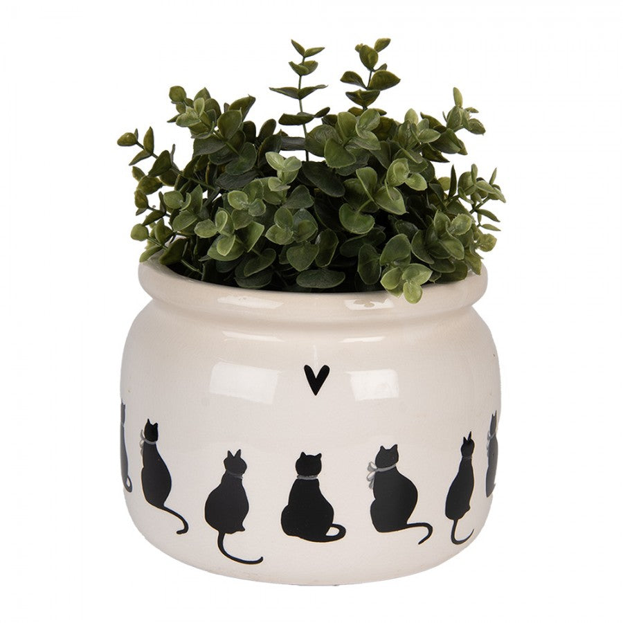 Clayre & Eef Blumentopf „Paws & Whiskers“ Katzen aus Keramik in Beige, Ø 20 cm (6CEPWS0001L)