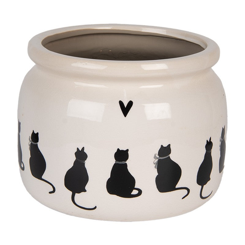 Clayre & Eef Blumentopf „Paws & Whiskers“ Katzen aus Keramik in Beige, Ø 20 cm (6CEPWS0001L)