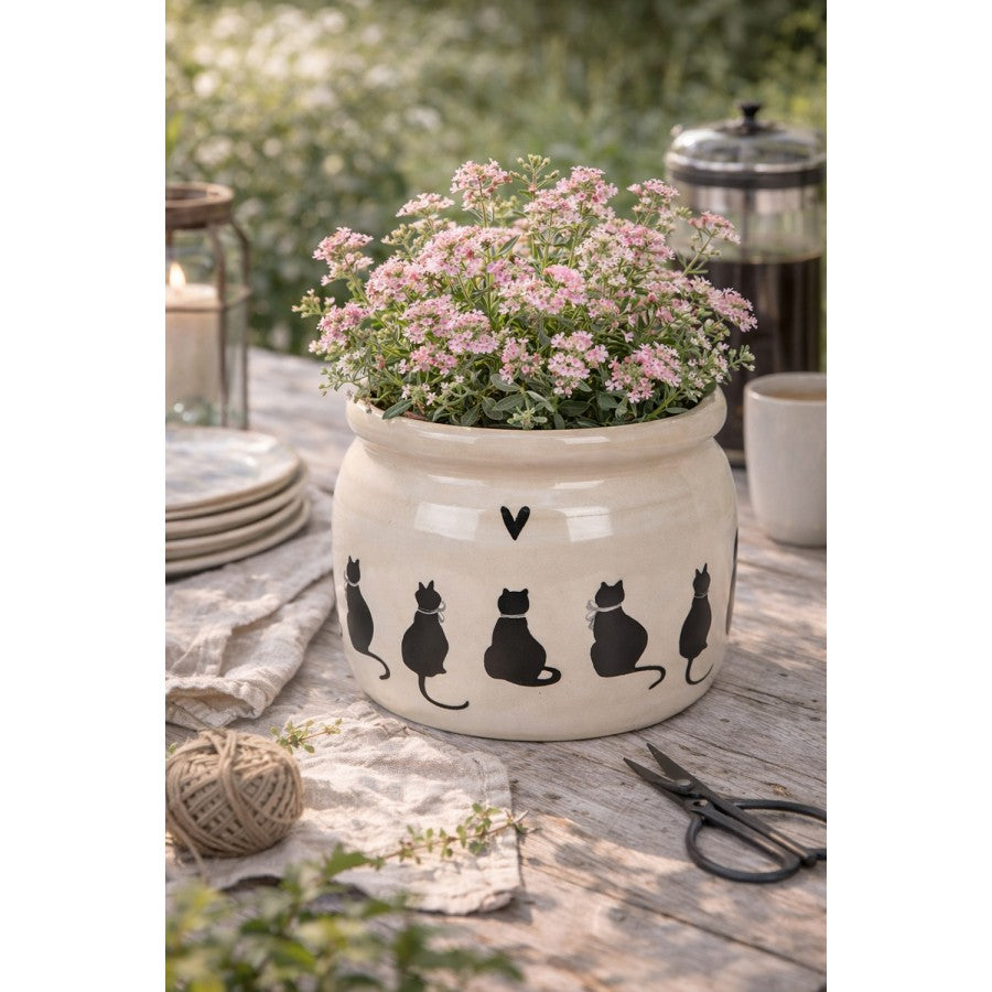 Clayre & Eef Blumentopf „Paws & Whiskers“ Katzen aus Keramik in Beige, Ø 16 cm (6CEPWS0001M)