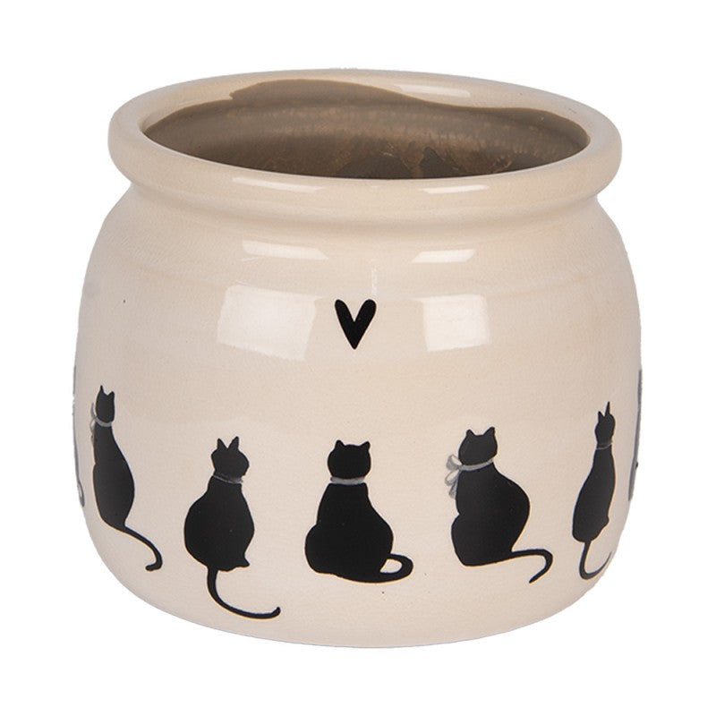 Clayre & Eef Blumentopf „Paws & Whiskers“ Katzen aus Keramik in Beige, Ø 16 cm (6CEPWS0001M)