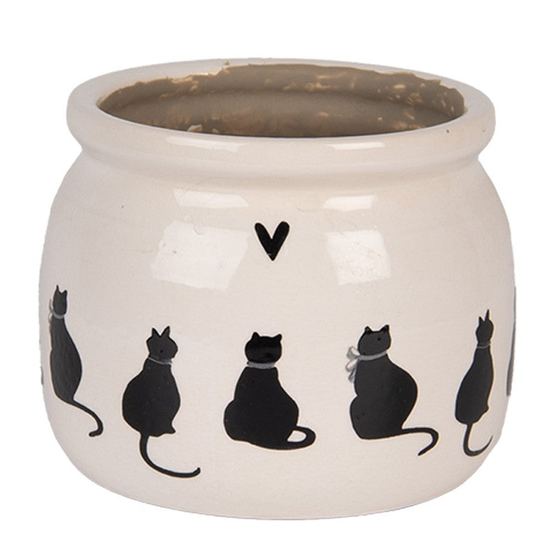 Clayre & Eef Blumentopf „Paws & Whiskers“ Katze aus Keramik in Beige, Ø 12 cm (6CEPWS0001S)
