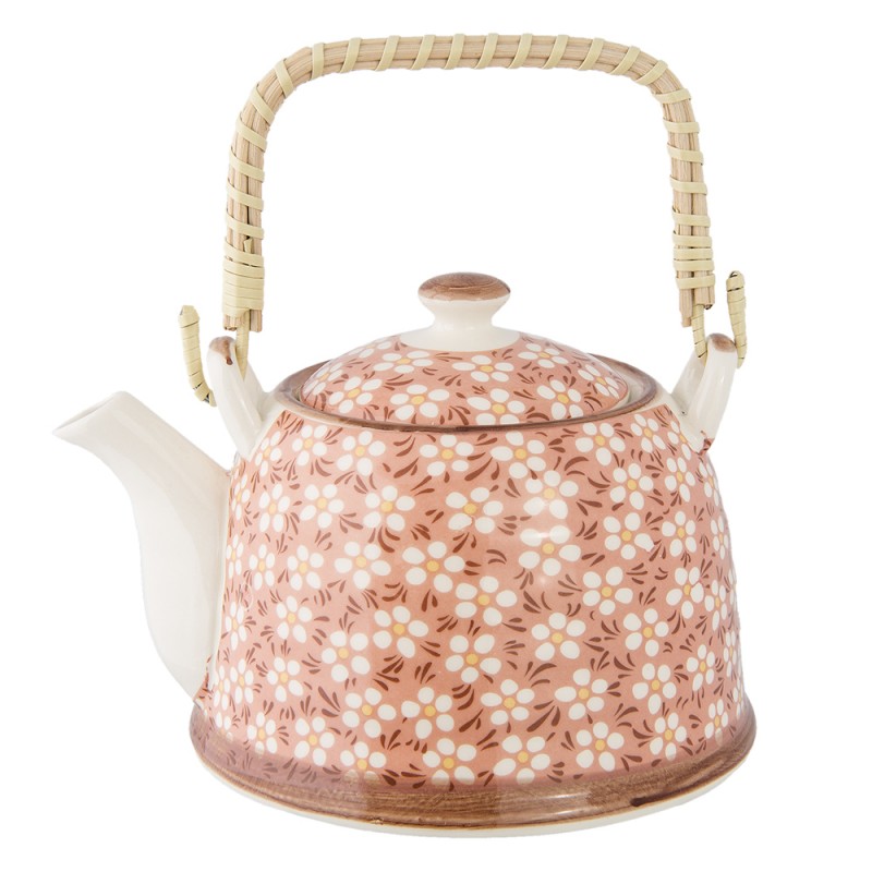 Teekanne mit Filter und Bambusgriff 700 ml Keramik Rosa Blumen 18x14x12 cm von Clayre & Eef (6CETE0006)
