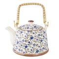 Teekanne mit Filter und Bambusgriff 700 ml Keramik Blau Weiß Rosen 18x14x12 cm von Clayre & Eef (6CETE0011)