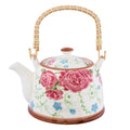 Teekanne mit Filter und Bambusgriff 700 ml Keramik Pfingstrosen Rosa Blau 18x14x12 cm von Clayre & Eef (6CETE0020)