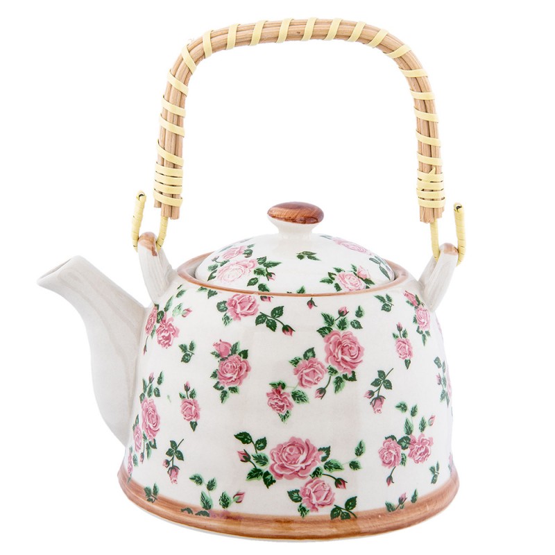 Teekanne mit Filter und Bambusgriff 700 ml Keramik Rosa Rosen Cottage 18x14x12 cm von Clayre & Eef (6CETE0021)