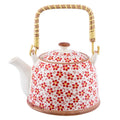 Teekanne mit Filter und Bambusgriff 700 ml Keramik Rot Weiß Gänseblümchen 18x14x12 cm von Clayre & Eef (6CETE0031)