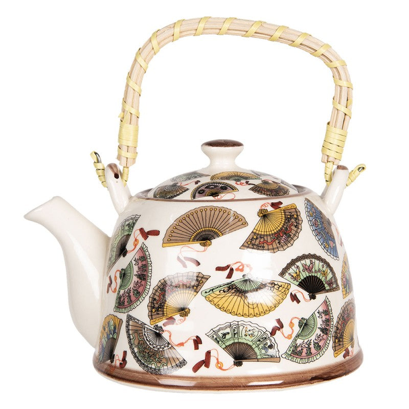 Teekanne mit Filter und Bambusgriff 800 ml Porzellan Fächer Japanisch 18x14x12 cm von Clayre & Eef (6CETE0065)