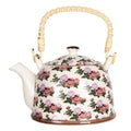 Teekanne mit Filter und Bambusgriff 800 ml Porzellan Beige Rosa Flieder Rosen 18x14x12 cm von Clayre & Eef (6CETE0070L)