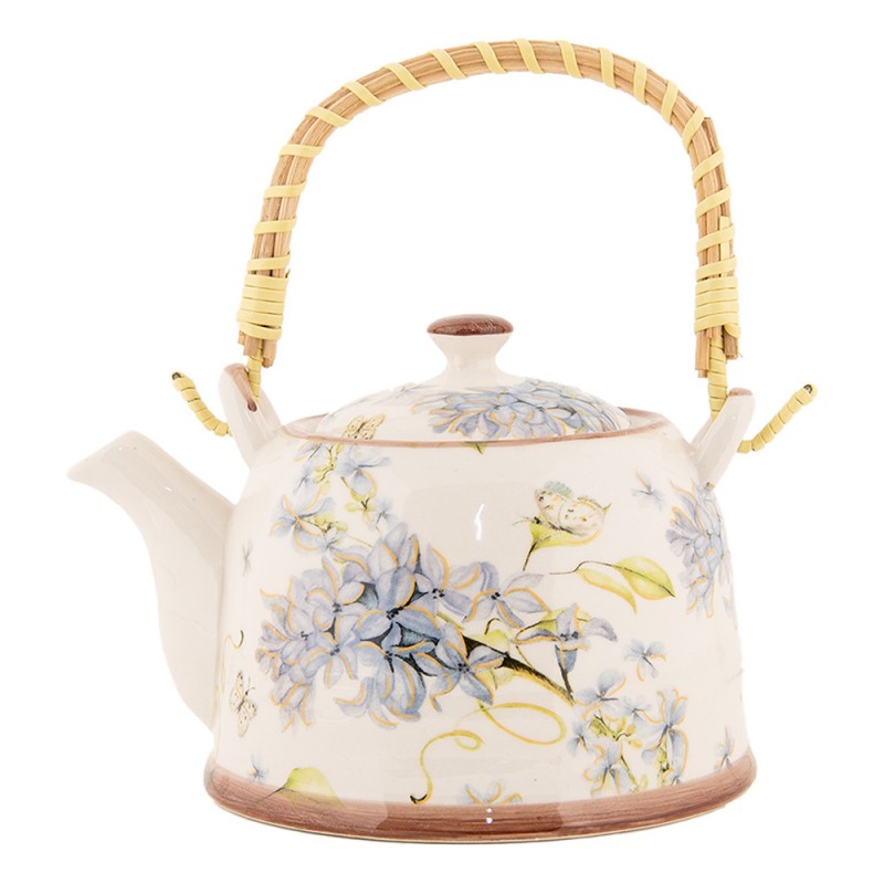 Teekanne mit Filter und Bambusgriff 800 ml Keramik Blaue Hortensien 18x14x12 cm von Clayre & Eef (6CETE0173)