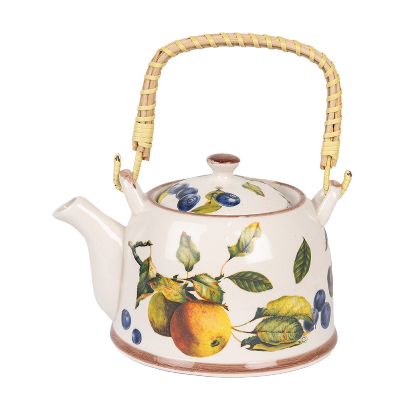 Teekanne mit Filter und Bambusgriff 800 ml Keramik Äpfel Pflaumen Obst 18x14x12 cm von Clayre & Eef (6CETE0177)