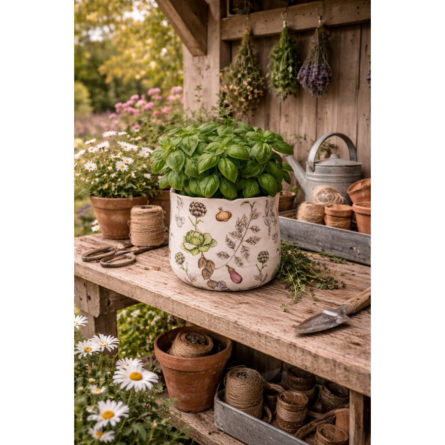 Clayre & Eef Blumentopf „The Kitchen Garden“ Gemüse-Beet aus Keramik in Beige, Ø 21 cm (6CETKG0001L)