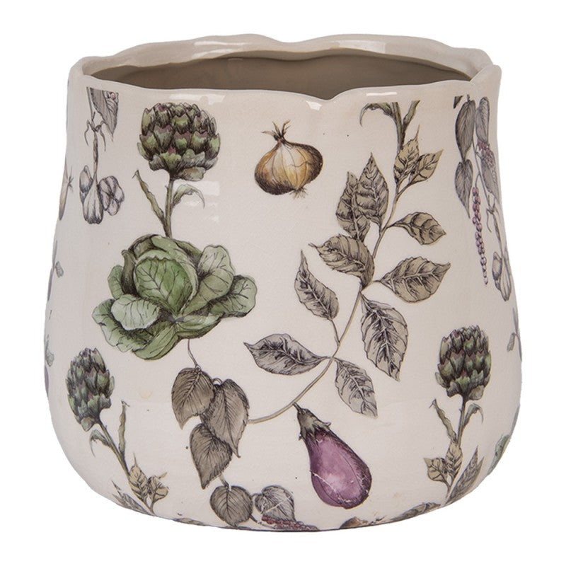 Clayre & Eef Blumentopf „The Kitchen Garden“ Gemüse-Beet aus Keramik in Beige, Ø 21 cm (6CETKG0001L)