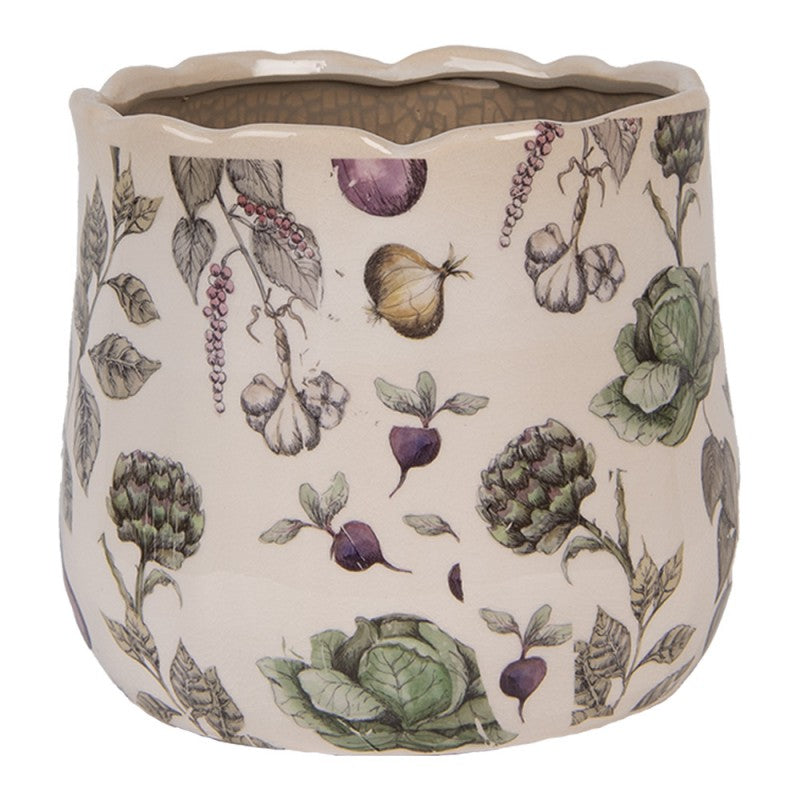 Clayre & Eef Blumentopf „The Kitchen Garden“ Gemüse-Beet aus Keramik in Beige, Ø 18 cm (6CETKG0001M)
