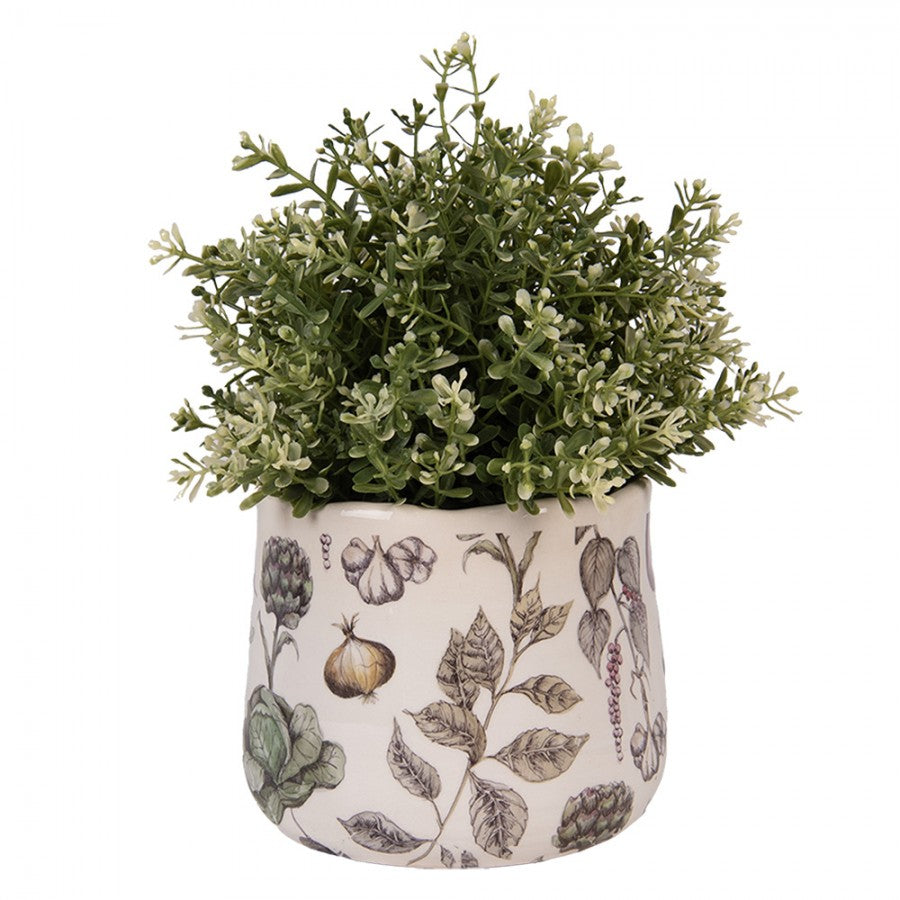 Clayre & Eef Blumentopf „The Kitchen Garden“ Gemüse-Beet aus Keramik in Beige, Ø 14 cm (6CETKG0001S)