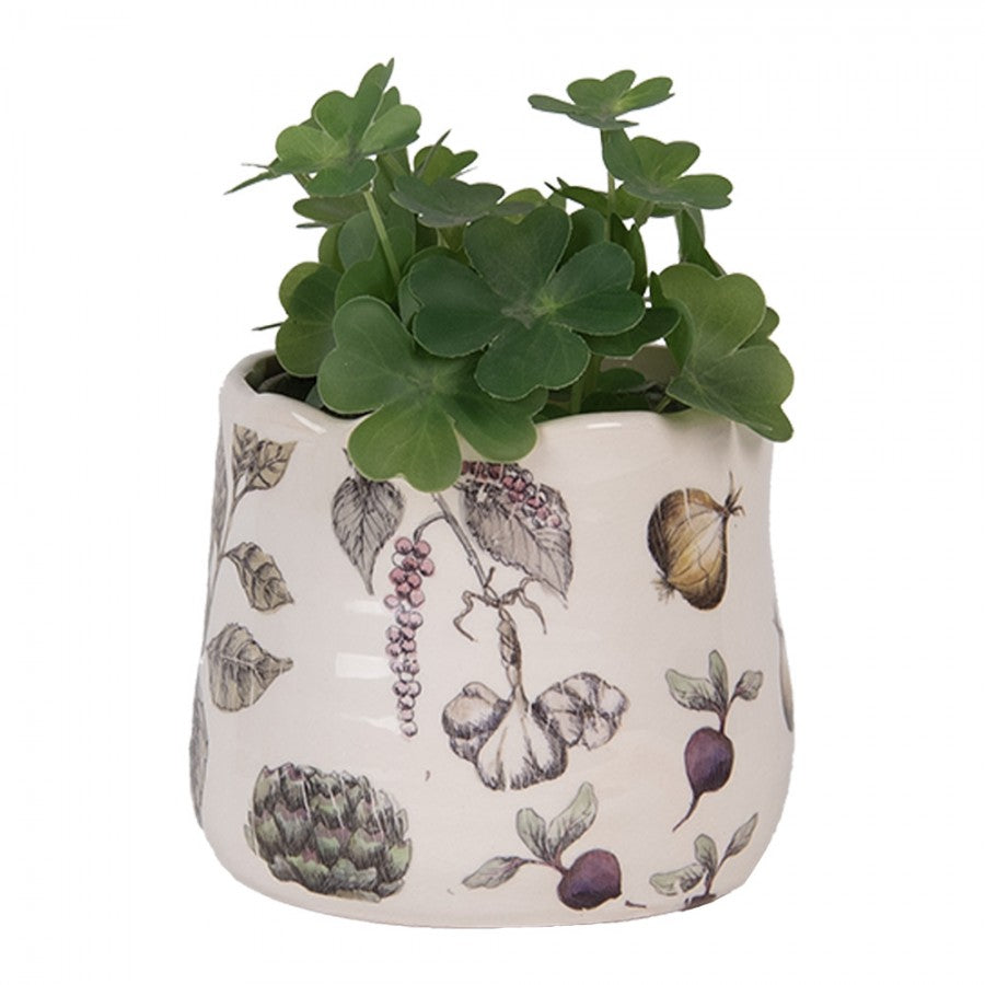 Clayre & Eef Blumentopf „The Kitchen Garden“ Gemüsebeet aus Keramik in Beige, Ø 11 cm (6CETKG0001XS)