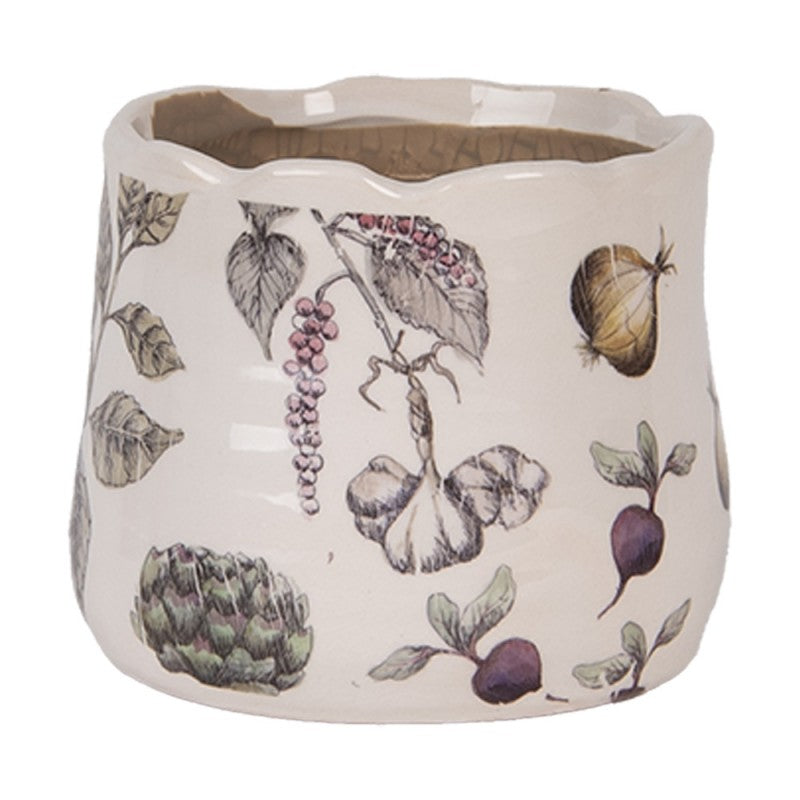 Clayre & Eef Blumentopf „The Kitchen Garden“ Gemüsebeet aus Keramik in Beige, Ø 11 cm (6CETKG0001XS)