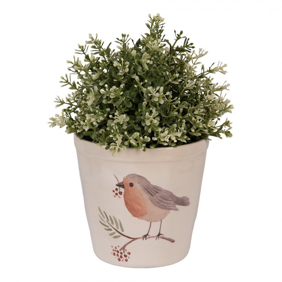 Clayre & Eef Blumentopf „Vintage Garden“ Vogel aus Keramik in Beige-Bunt, Ø 15 cm (6CEVGP0001M)