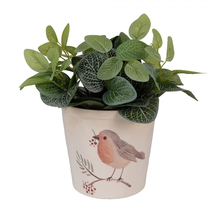 Clayre & Eef Blumentopf „Vintage Garden“ Vogel aus Keramik in Beige-Bunt, Ø 17 cm (6CEVGP0001L)
