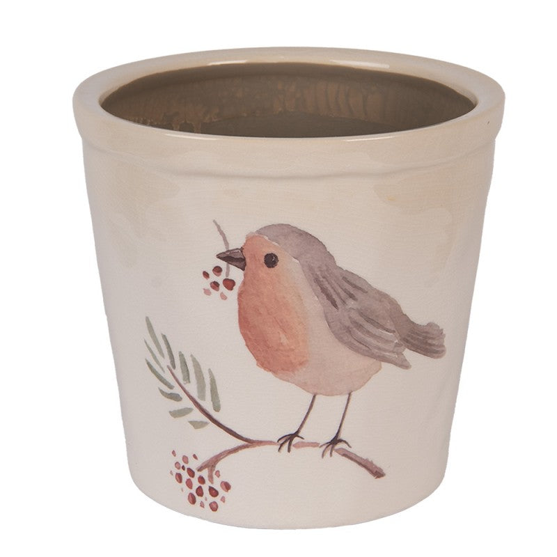 Clayre & Eef Blumentopf „Vintage Garden“ Vogel aus Keramik in Beige-Bunt, Ø 17 cm (6CEVGP0001L)