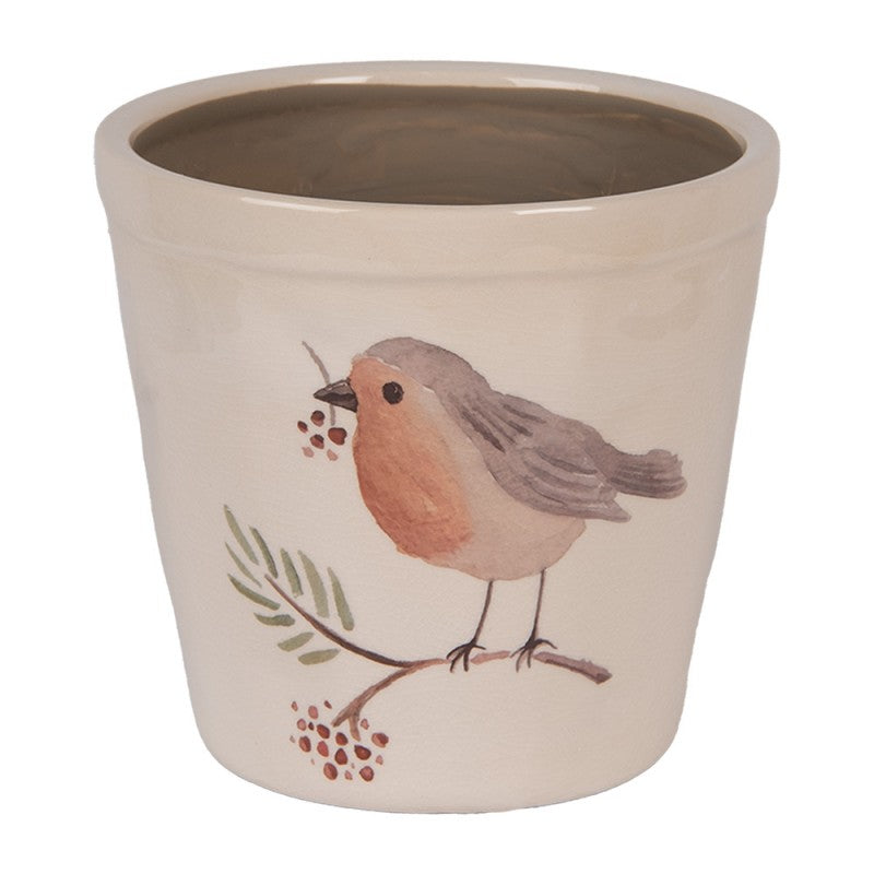 Clayre & Eef Blumentopf „Vintage Garden“ Vogel aus Keramik in Beige-Bunt, Ø 15 cm (6CEVGP0001M)
