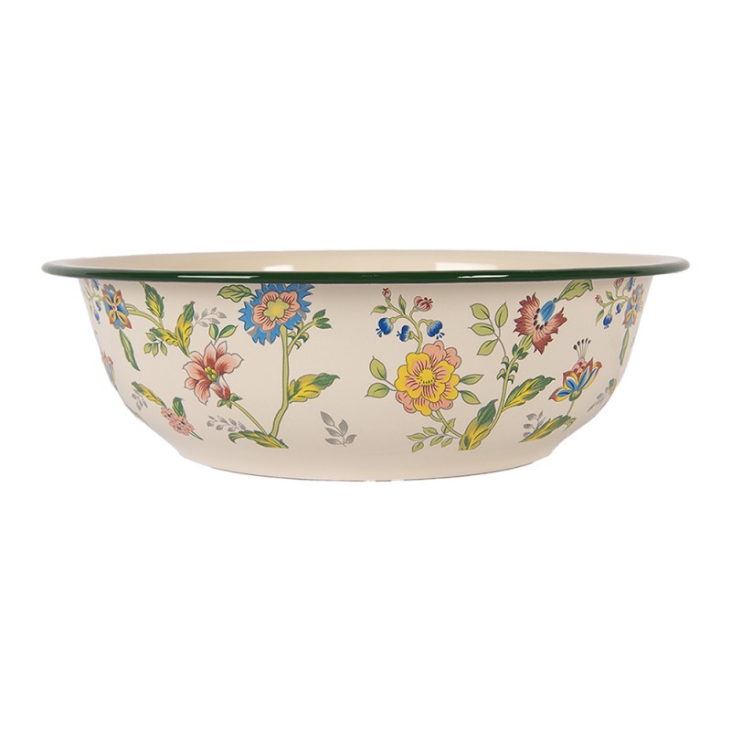 Servierschale Blumenranken Emaille-Optik Ø 30x9 cm 3000 ml Salatschüssel von Clayre & Eef (6EM0004)