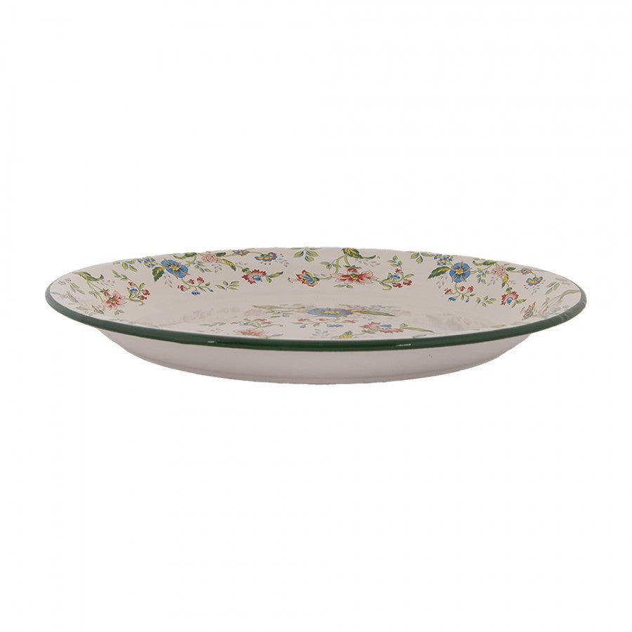 Tiefer Speiseteller Pastateller Blumen Emaille-Optik Ø 30x3 cm Metall von Clayre & Eef (6EM0005)