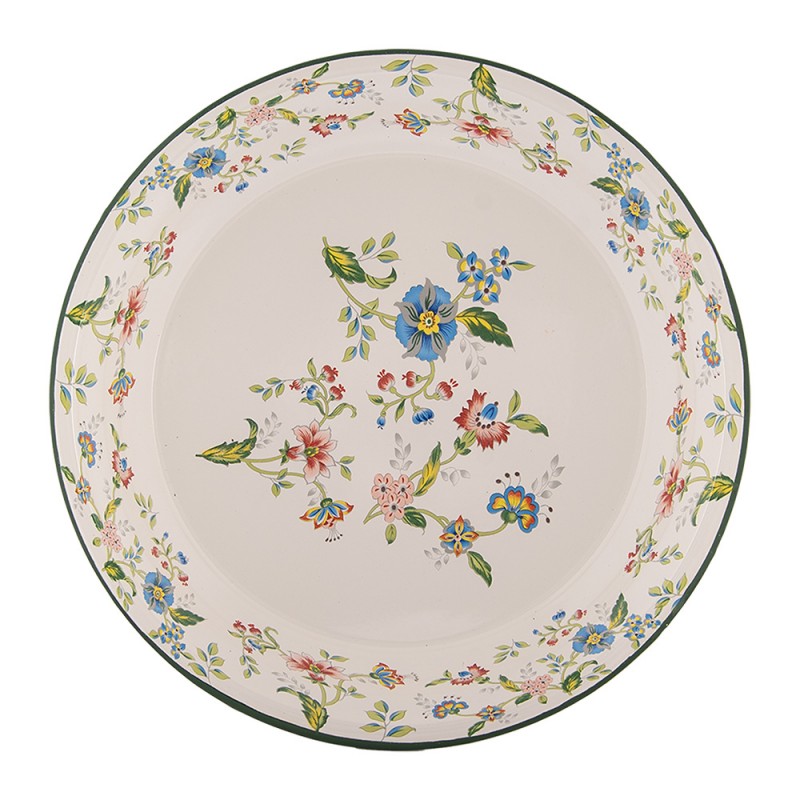 Tiefer Speiseteller Pastateller Blumen Emaille-Optik Ø 30x3 cm Metall von Clayre & Eef (6EM0005)