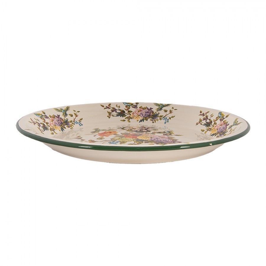 Tiefer Speiseteller Pastateller Vögel Blumen Emaille-Optik Ø 30x3 cm Metall von Clayre & Eef (6EM0006)