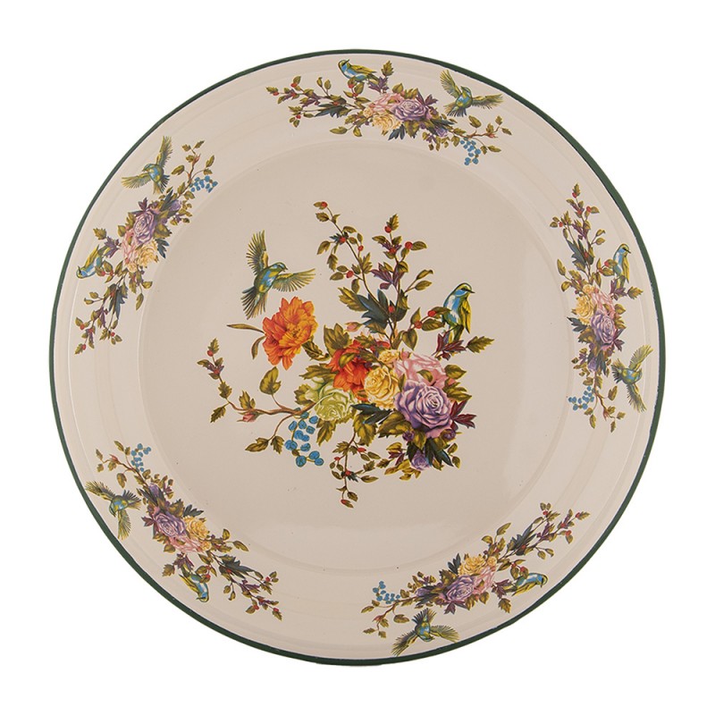 Tiefer Speiseteller Pastateller Vögel Blumen Emaille-Optik Ø 30x3 cm Metall von Clayre & Eef (6EM0006)