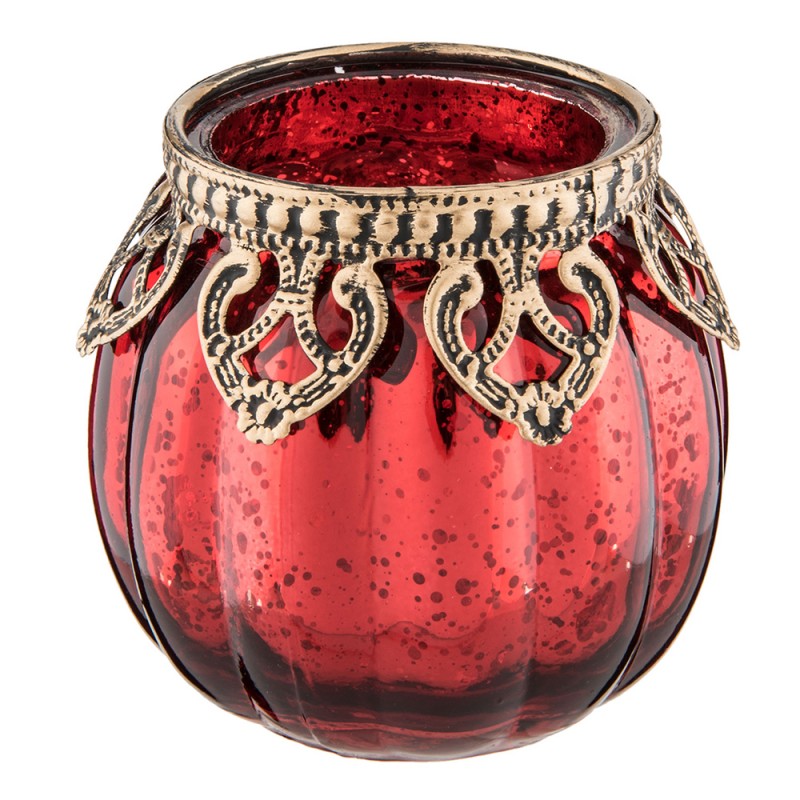 Clayre & Eef Teelichthalter Kürbisform Rot Bauernsilber Barock Metallkragen Ø 8x8 cm (6GL2218R)