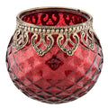 Clayre & Eef Teelichthalter Kugelform Rubinrot Rautenrelief Barocker Antikgold-Kragen Ø 10x10 cm (6GL2219R)