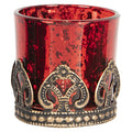 Clayre & Eef Teelichthalter Mini Zylinder Rot Bauernsilber Barocke Metallkrone Ø 5x5 cm (6GL2633)