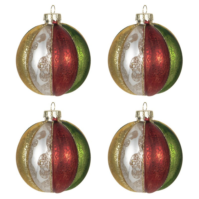 Clayre & Eef Christbaumkugeln 4er-Set aus Glas in rot-grün-silber-gold , Ø 8x8 cm (6GL2736)