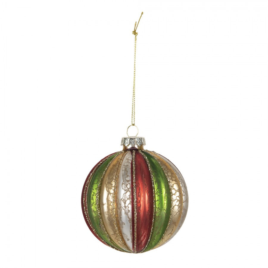 Clayre & Eef Christbaumkugeln 4er-Set aus Glas in Rot-Grün- Antikgold geriffelt, Ø 8x8 cm (6GL2737)