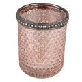 Clayre & Eef Teelichthalter Hobnail Noppenglas Zylinder Rosa Antiksilber Rand Ø 6x6 cm (6GL3976)