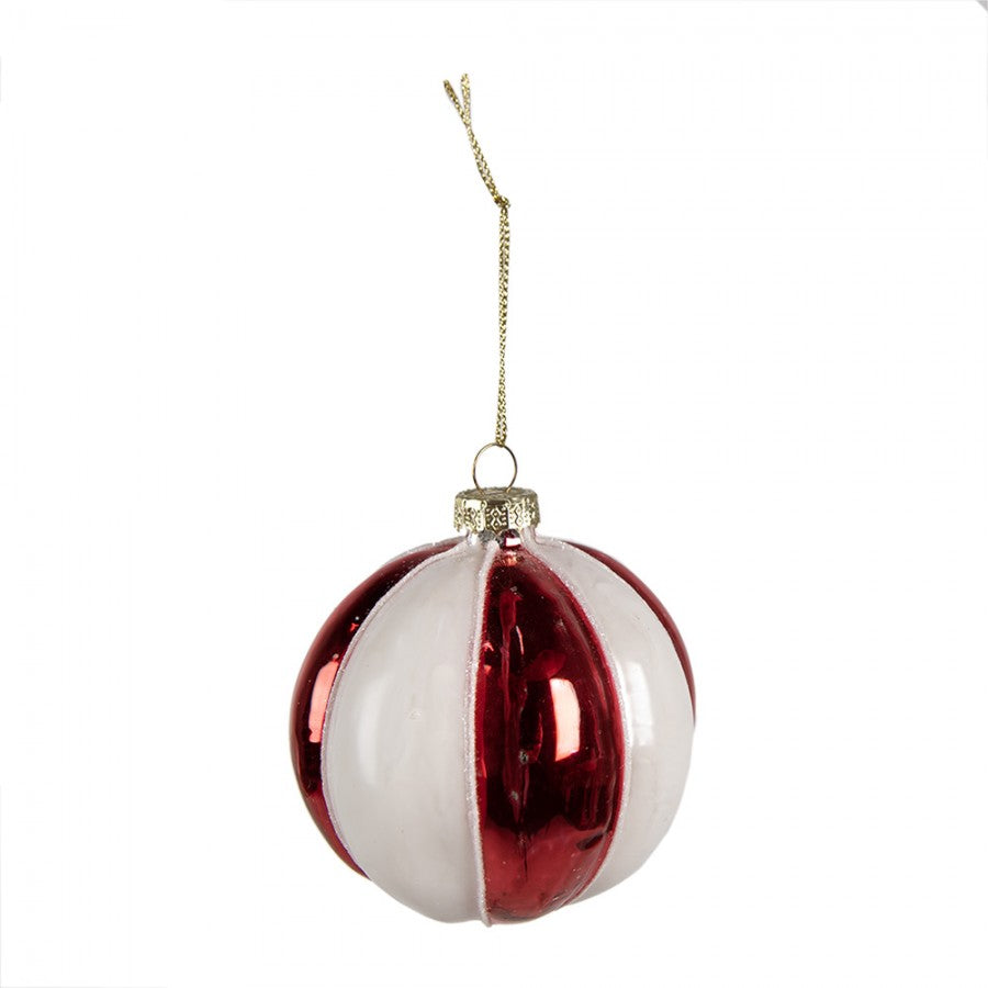 Clayre & Eef Christbaumkugel aus Glas in Rot-Weiß, Ø 8x8 cm (6GL4336)