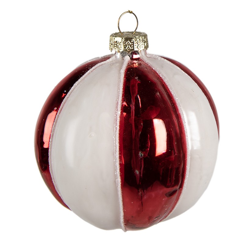Clayre & Eef Christbaumkugel aus Glas in Rot-Weiß, Ø 8x8 cm (6GL4336)