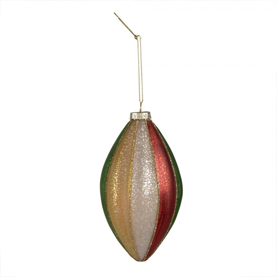 Clayre & Eef Christbaumanhänger „Zapfen“ aus Glas in Rot-Grün, Ø 8x15 cm (6GL4340)