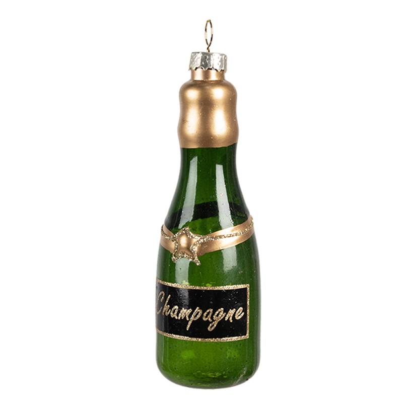 Weihnachtsanhänger Champagnerflasche Glas Grün Gold Glitzer Ø 4x12 cm von Clayre & Eef (6GL4342)